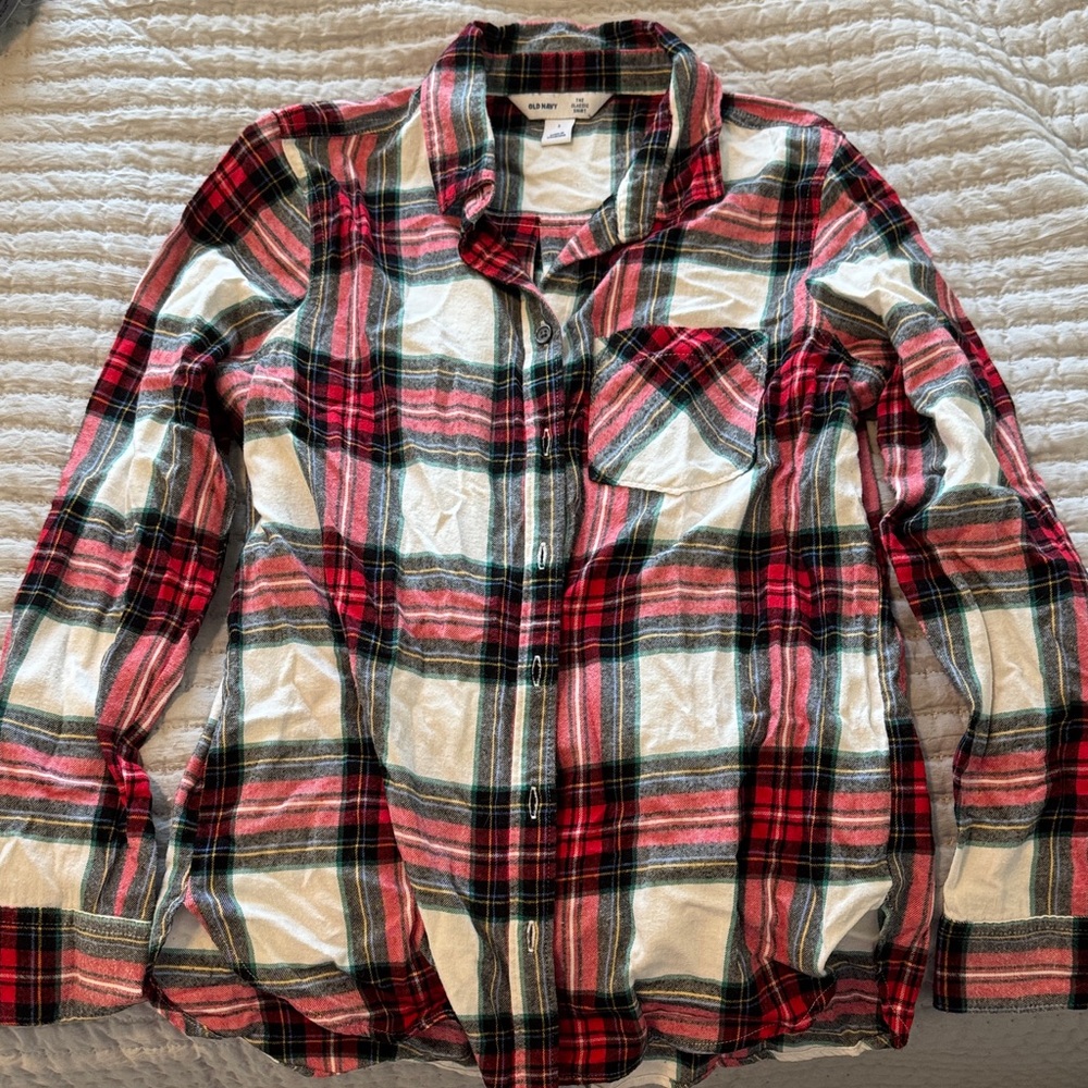 Old Navy Red Green White Plaid Button-Down Shirt